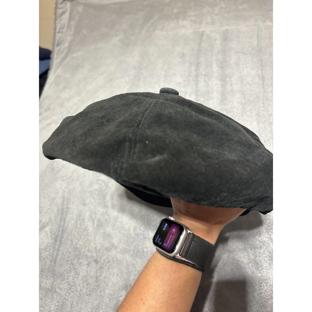 Trixie Hat Newsboy Cap Fitted Womens One Size Black Lined Suede Leather Y2K